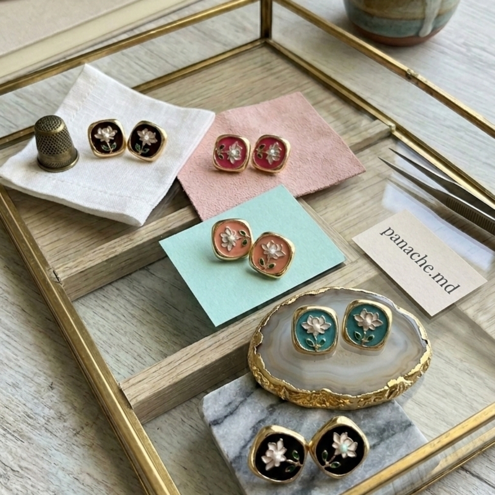 Floral Enamel Stud Earrings Set